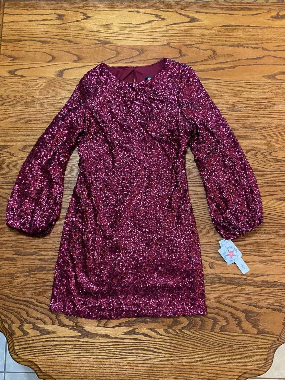NWT AQUA FORMAL Mini Cocktail Dress Sz 14 Purple Sequin Long Sleeve Round Neck